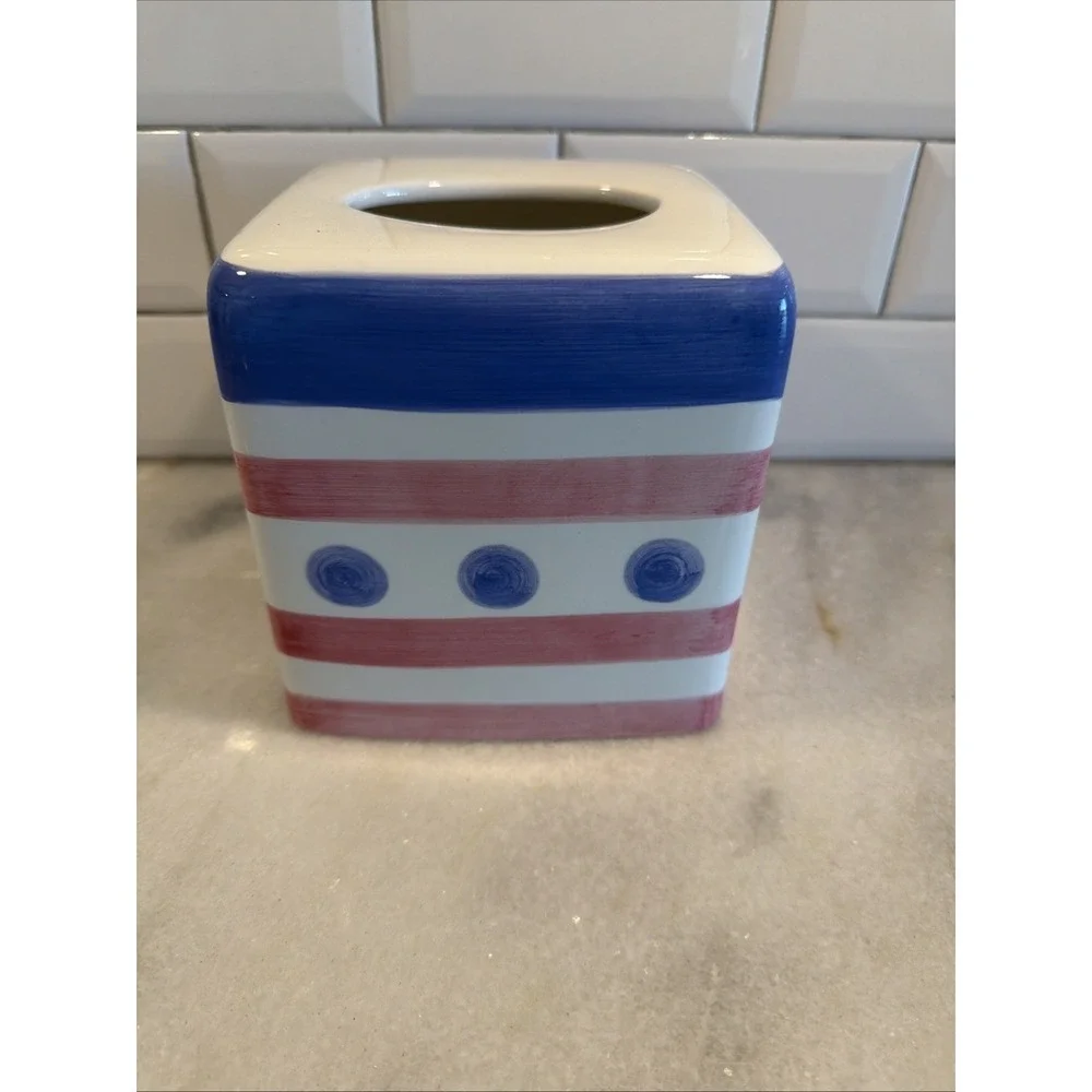 vintage Pale Red White Blue ceramic tissue cover Home Innovations GW995‎